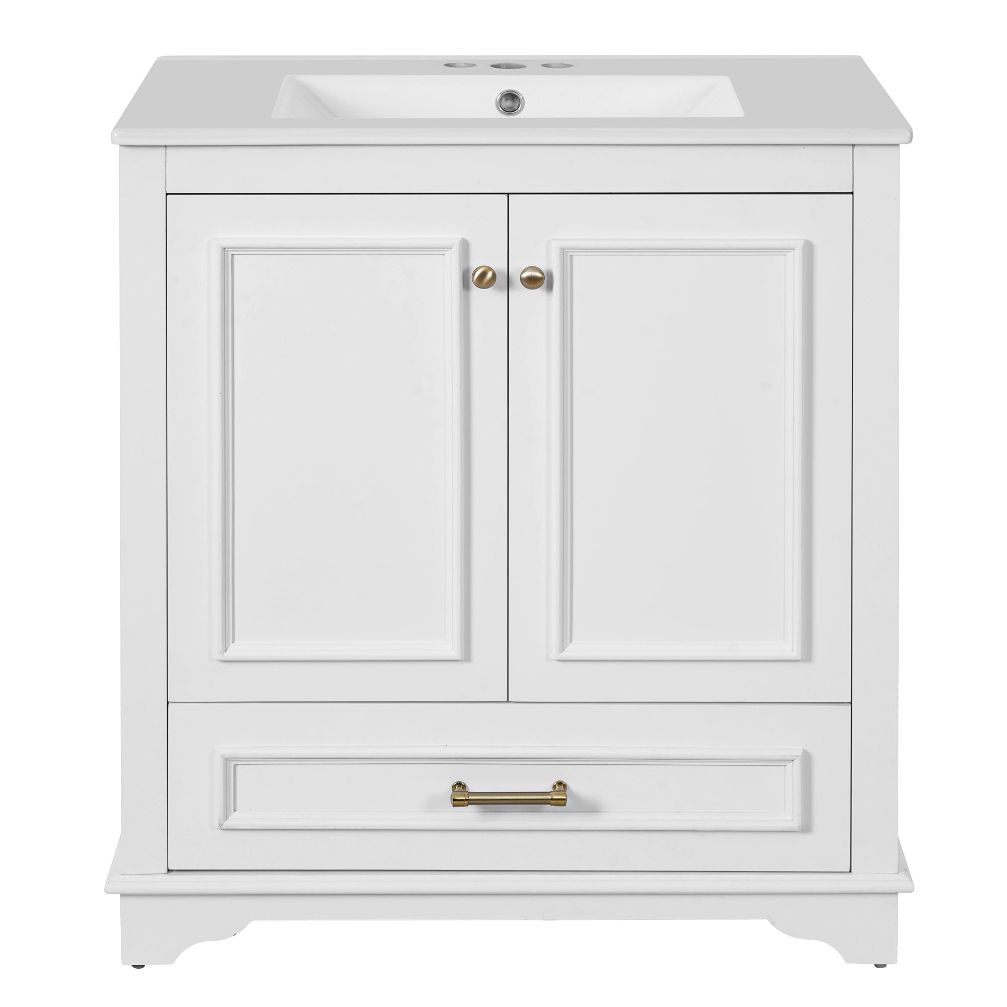 VanityFus 30.5-in White Single Sink Bathroom Vanity with Ceramic Top Undermount 2 Soft-Closing Doors 1 Drawer Adjustable Shelves